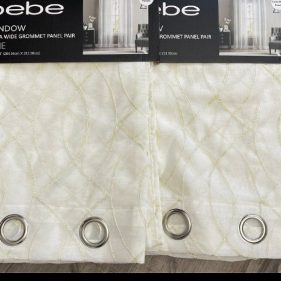 2 sets (4 panels )  Sheer cream and gold EXTRA WIDE window panels - Picture 3 of 11